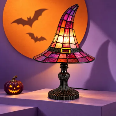 Produktbild von Gothic-Tischlampe in Hexenhutform, Halloween-Nachtlicht, Dekolampe aus Kunstharz mit USB-Stromversorgung, Vintage-Stil für Schlafzimmer und Wohnzimmer