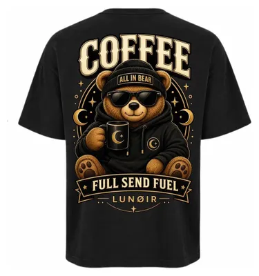 Produktbild von Damen Oversize T-Shirt Schwarz S – Bedrucktes Shirt mit Bären Motiv aus Baumwolle – LUNØIR ©