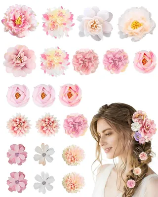 21 Kunstblumen zum Basteln, Seidenblumenköpfe, rosa, 4,5–10,5 cm