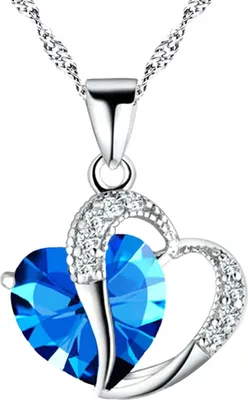 Produktbild von Halskette mit Anhänger, Zirkonia, eingelegt, Schmuck, Geschenk, Herzform, Damenmode, Anhänger-Halskette für den Alltag-Saphirblau
