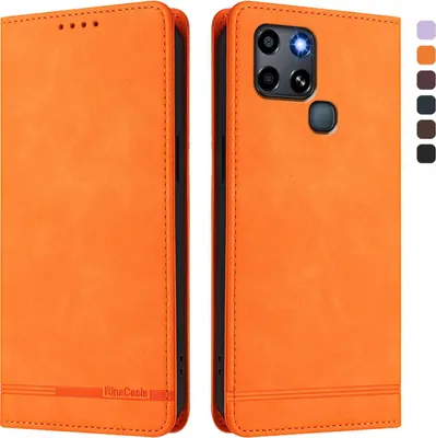 Immagine prodotto di Custodia per Infinix Smart 6 / Smart 6+, custodia retro in Finto cuoio con supporto e slot per carte di credito Arancione