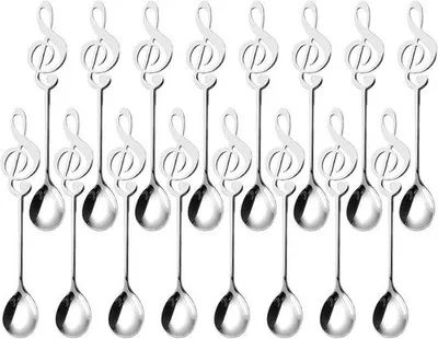 Image de 16 petits ustensiles de dessert en acier inoxydable pour le café, le thé et les cadeaux destinés aux musiciens