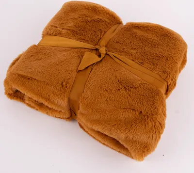 Produktbild von Kuscheldecke zweilagig aus Polyesterplüsch uni camel braun 130x160cm
