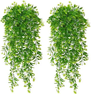 Obrázok produktu pre Sada Unyqoos® pozostávajúca zo 4 realistických umelých visiacich rastlín z plastu – zelené listy, nenáročná údržba a odolnosť voči poveternostným vplyvom, vhodné do interiéru aj exteriéru