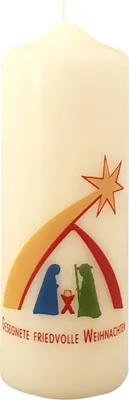Produktbild von Weihnachtskerze "Gesegnte Friedvolle Weihnachten" Elfenbein 140 x Ø 50 mm, 1 Stück