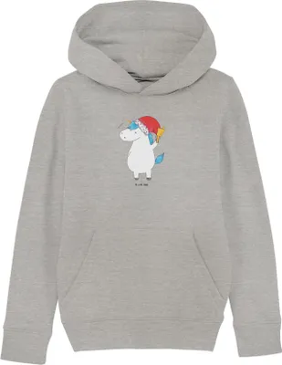 Produktbild von Mr. & Mrs. Panda Kinderpullover Einhorn Weihnachtsmann 5-6 Jahre (110/116) - Heather Grey - Geschenk, Sweater, Kapuzenpullover, Schoki, Sweatshirt, Weihnachten, Hoodie