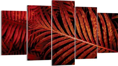 Produktbild von Bild auf Leinwand - Leinwandbild - 5 Teile - Rot Blätter Palmen - 160x85cm - Wand Bild - Wanddeko - Wandbilder - Leinwanddruck - Bilder - Wanddekoration - Leinwand bilder - Wandbild - EA160x85-4816