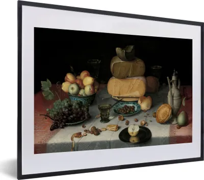 Produktbild von MuchoWow® Gerahmtes Poster Stilleben mit Käse - Kunstwerk - Alte Meister 40x30 cm - Poster mit Schwarzem Bilderrahmen Wandposter Rahmen Foto Bilder - Bilderrahmen - Poster im Rahmen