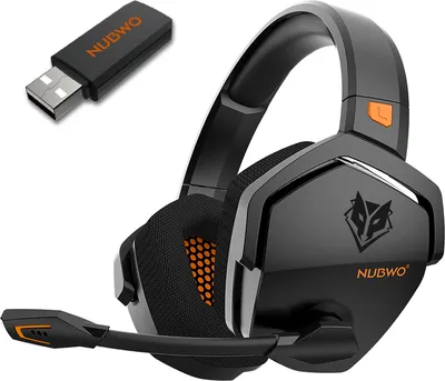 Produktbild von Herní náhlavní souprava NUBWO G06-BT (verze 3031), bezdrátové připojení 2,4 GHz, kabelové připojení 3,5 mm, externí jednosměrný mikrofon s potlačením šumu, černá + oranžová barva