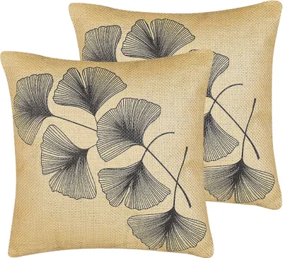 Obrázek produktu pro BELIANI Dekorativní polštář 2 ks béžovo černý motiv listí 45 x 45 cm moderní styl