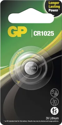 GP lithiová knoflíková baterie CR1025, 1 ks