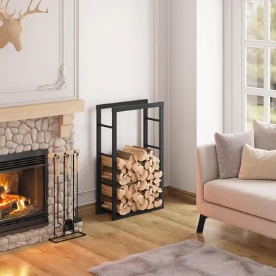 Produktbild von EUGAD Kaminholzregal, 60x100x25cm, Brennholzregal aus Metall, Holzlager, schwarz