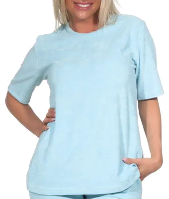 Produktbild von Damen kurzarm Frottee Schlafanzug Oberteil Pyjama Shirt Mix & Match – ideal zu kombinieren ; hellblau , 40