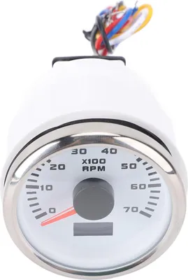 Immagine prodotto di 52 mm Tachimetro da 7000 giri/min. con contaore, retroilluminazione a 7 colori, contagiri DC 9-32 V per camion, trattori, auto, camper, barche, quadrante bianco, coperchio argento CX6230