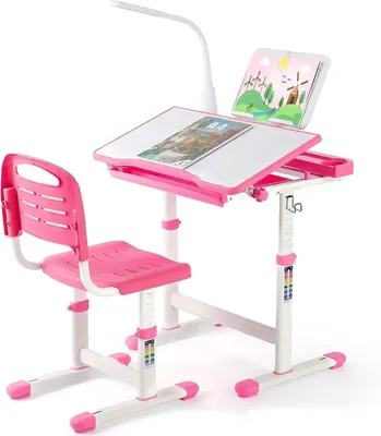 Produktbild von Kinderarbeitsplatz-Set - Kindertisch - Set mit Kinderstühlen - Schreibtisch für Kleinkinder - Lernschreibtisch - Verstellbarer Schreibtisch und Stuhl