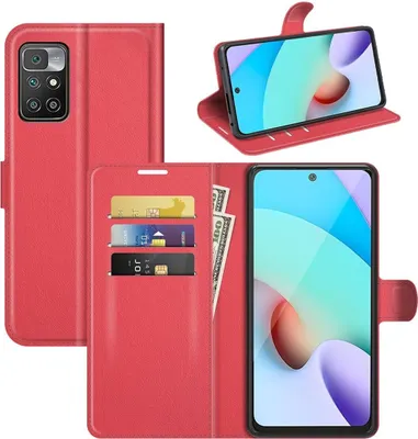 Produktbild von Schutzhülle für Xiaomi Redmi 10 Case Handy Hülle Cover Case Schutztasche Wallet Etuis, Farbe:Rot