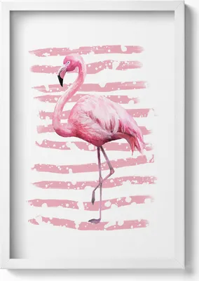 Produktbild von Flamingo-Grafik– Wandbild mit Rahmen – Gerahmtes Bild  – Wanddekoration – 40x60 cm – Weiß