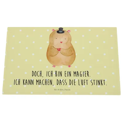 Produktbild von Mr. & Mrs. Panda Glasschneidebrett Hamster Hut - Gelb Pastell - Geschenk, Schneidebrett Aus Glas, Lustige Sprüche, schneidbrett, Magier, Schneideplatte, Schneidplatte