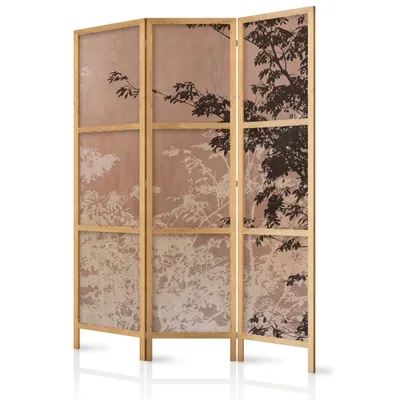 Zdjęcie produktu dla Ekran 135x171 cm 3-częściowy jednostronny elegancki ekran prywatności ścianka działowa ścianka działowa ścianka działowa drewniany motyw deco domowe biuro abstrakcyjna botanika natura c-C-10081-bh-b