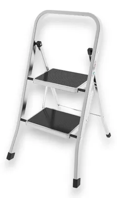Immagine prodotto di Sgabello in alluminio con gradini in acciaio e montanti ricoperti di gomma portata max 150 kg - 2 gradini H46 cm
