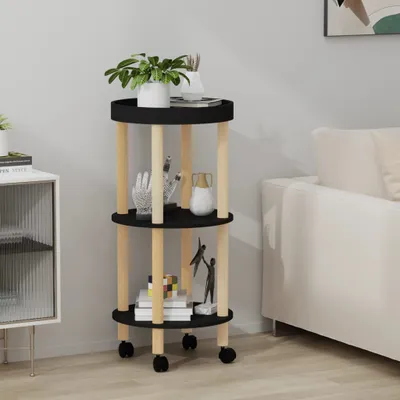 Produktbild von The Living Store Servierwagen 3 Etagen Schwarz 38x38x82 cm Holzwerkstoff & Holz