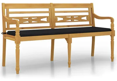 Produktbild von vidaXL Batavia-Bank mit Schwarzem Kissen 150 cm Massivholz Teak