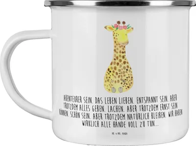Produktbild von Mr. & Mrs. Panda Pott Giraffe Blumenkranz - Weiß - Geschenk, Selbstliebe, Emaille Tasse, Freundin, Afrika, Blechtasse, Teetasse, Abenteurer, Haferl, Outdoor, becher