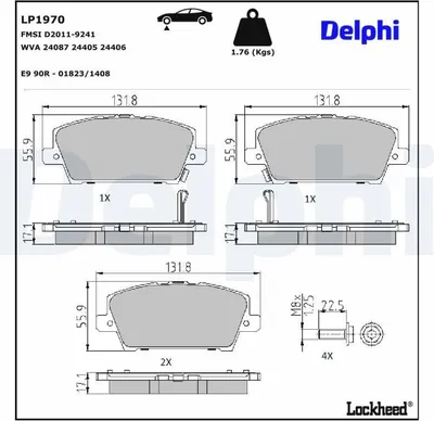Produktbild von DELPHI Bremsbeläge Satz Vorne Bremsklötze für HONDA CIVIC VIII Hatchback (FN, FK) LP1970