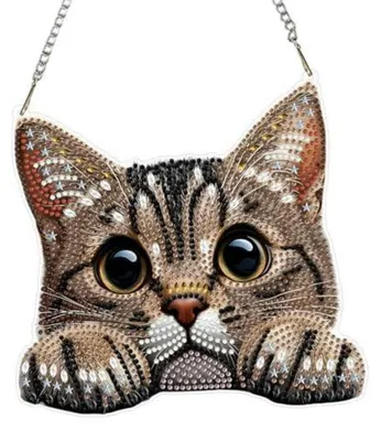 Produktbild von Diamantmalerei Anhänger Katze 5D Tier Acryl Fensterbild Hängendes Ornament DIY Set