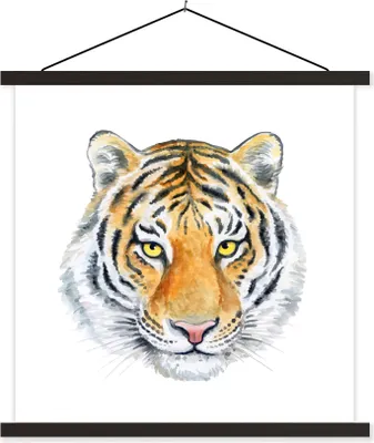 Produktbild von MuchoWow® Textilposter Tiger - Gelb - Kopf 90x90 cm mit schwarzem Rahmen - Magnetisches