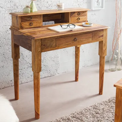 Produktbild von Exklusiver Sekretär HEMINGWAY M Sheesham Stone Finish Massivholz 90 cm Schreibtisch Tisch Holztisch