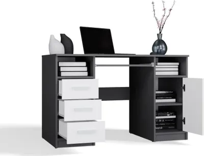 Produktbild von BDW, Schreibtisch mit 3 Schubladen, 120×75×60 cm, 1 Schrank, Delta, Anthrazit / Weiß
