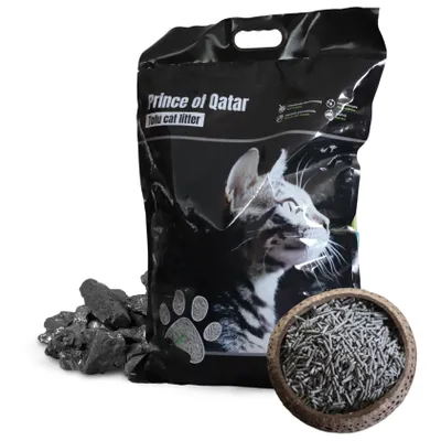 Produktbild von Cat Litter Prince of Qatar Aktivkohle (geruchlos) | Tofu Katzenstreu (12l = 5kg) | Umweltfreundlich & Biologisch abbaubar | Klumpend