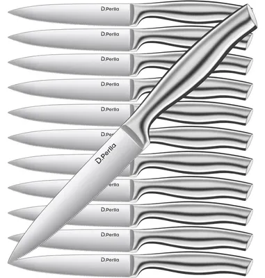 Productafbeelding van Steakmes set, 12-delig, roestvrij staal, getande lemmet, ergonomische handgrepen, vaatwasmachinebestendig, zilverkleurig