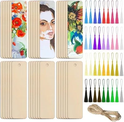Produktbild von Famanu Holz-Lesezeichen Set - 36 Blanko DIY Lesezeichen mit Buntpinseln