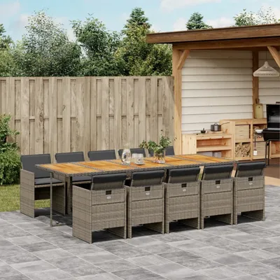 Produktbild von Möbel 11-tlg. Garten-Essgruppe mit Kissen Grau Poly Rattan - Sitzgruppe 3210578