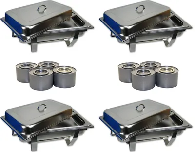 Produktbild von AcMax Chafing Dish Speisenwärmer Warmhaltebehälter Edelstahl 4er GN-Behälter Profi Set