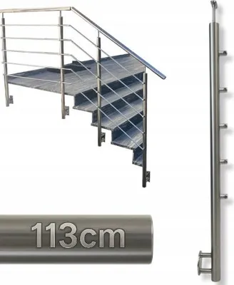 Obrázok produktu pre Stĺpik zábradlia - Nerezová oceľ - 113 x 4,24 cm - Ľavý - 5 úchytov - Nastavenie uhla - Vnútorné a vonkajšie - Schodiskové zábradlie - Bočné upevnenie