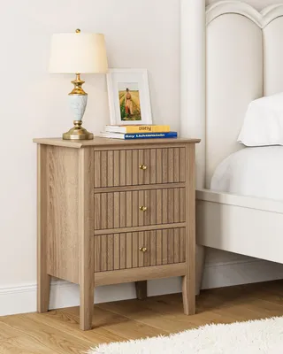 Productafbeelding van Nachtkastje & nachtkast: Nachtkastje met 3 lades, nachtkastje, lade, bijzettafeltje voor slaapkamer, woonkamer (houtkleur, 45 D x 33 B x