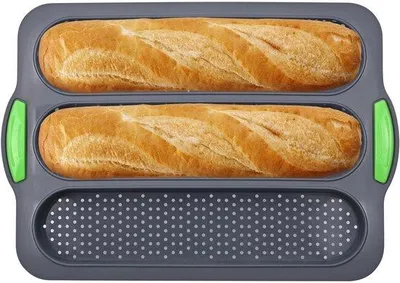 Produktbild von Silikonische Brotform - Hochwertige Antihaftbeschichtung - Baguette-Form - Wiederverwendbar - 34 x 23 x 2,5 cm - Lebensmittel-sicherer Silikon - Brotbackform
