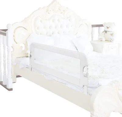 Produktbild von Bettgitter 150cm, Kinderbettgitter klappbar, Kinderschutzgitter aus PP und Oxford Gewebe, Babybettgitter für Rausfallschutz, Schutzgitter für Kinder Babysicherheit (Weiß)