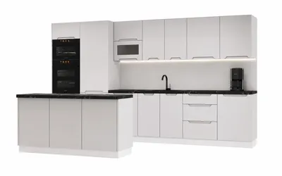 Produktbild von "Küchenzeile – Küchenblock – Einbauküche – Komplettküche – Singleküche – Zivora – KS23-G380 – 380 cm – Hellgrau ( Matt )Ohne Arbeitsplatte & Elektrog