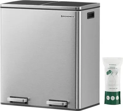 Productafbeelding van Famanu afvalbak met 2 compartimenten - 60 liter trapafvalbak voor de keuken - Afvalsorteersysteem met soft-close deksel