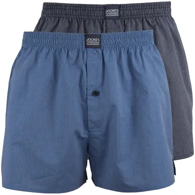 Produktbild von Jockey Herren Web-Boxershorts, 2er-Pack – Everyday Striped Boxer Woven, Eingriff mit Knopfverschluss Blau 2XL