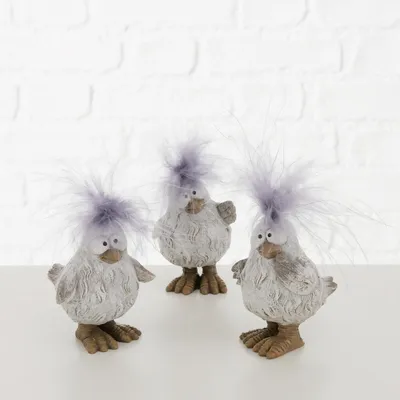 Produktbild von Boltze BERTIE Deko Figur aus Kunstharz, 7,5cm hoch, weiß-grau, mit Feder