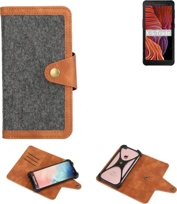 Produktbild von K-S-Trade Schutzhülle Handyhülle kompatibel mit Samsung Galaxy XCover 5 Filz Hülle Kunst-Leder dunkelgrau braun (1x)