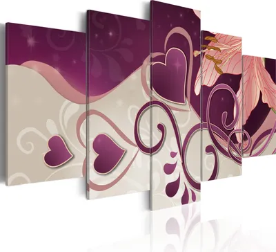 Produktbild von Leinwandbilder Abstrakt 200x100 cm Vlies Leinwandbild 5 tlg Kunstdruck modern Wandbilder XXL Wanddekoration Design Wand Bild - Herz Blumen glanz 020110-96