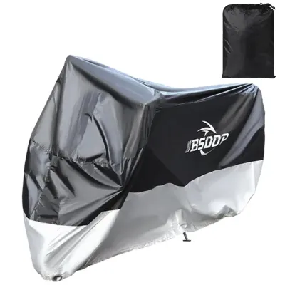 Image de Housse de protection pour moto 295 x 110 x 140 cm – housse d'extérieur imperméable avec ouverture pour serrure, protection contre la poussière et la pluie par tous les temps pour Honda, Yamaha, BMW et bien d'autres
