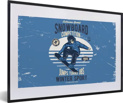 Produktbild von MuchoWow® MuchoWow® Gerahmtes Poster Snowboard - Mann - Vintage 60x40 cm - Poster mit zchwarzem Bilderrahmen - Schlafzimmer - Plakat in Rahmen - Drucken