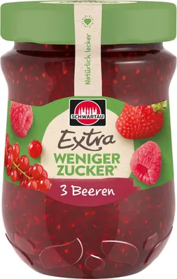 Produktbild von Schwartau Extra Weniger Zucker 3 Beeren, 300g (MHD:21.04.2026)
